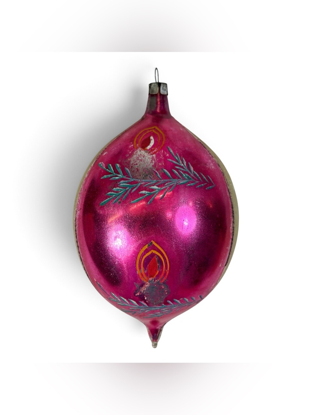 Vintage Jumbo 6" Fantasia Pink Mercury Glass Teardrop Christmas Ornament Poland